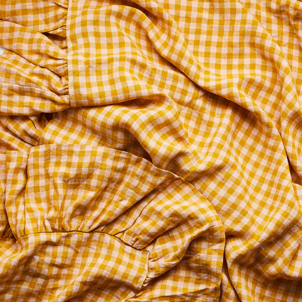 Gingham Frill Tablecloth Mustard