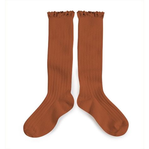Lace Trim Knee High Socks Gingerbread