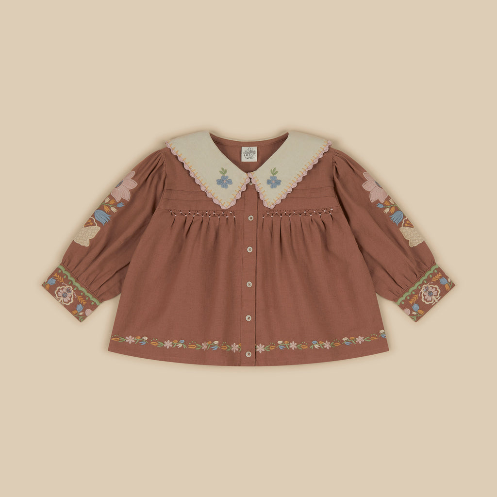 排気筒 【apolina】Bette Blouse - Chocolate 2-3y