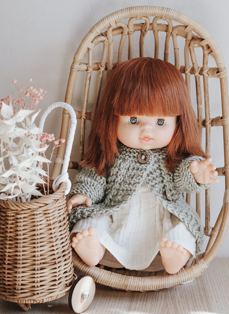 Capuchine Doll in Ivory Dress and Sage Sweater