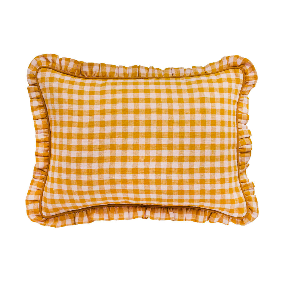 Gingham Frill Pillow Mustard
